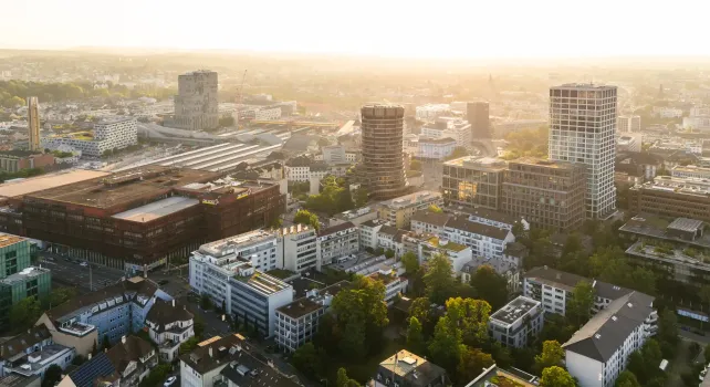 Luftaufnahme vom Areal BIZ Bahnohof in Basel
