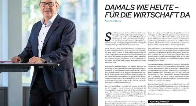 Der Artikel im Magazin. Das Foto zeigt martin Dätwyler, Dirketor der Handelskammer beider Basel