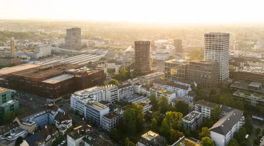 Luftaufnahme vom Areal BIZ Bahnohof in Basel