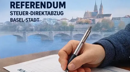 Das Bild zeigt eine Hand die den Referendumsbogen unterschreibt