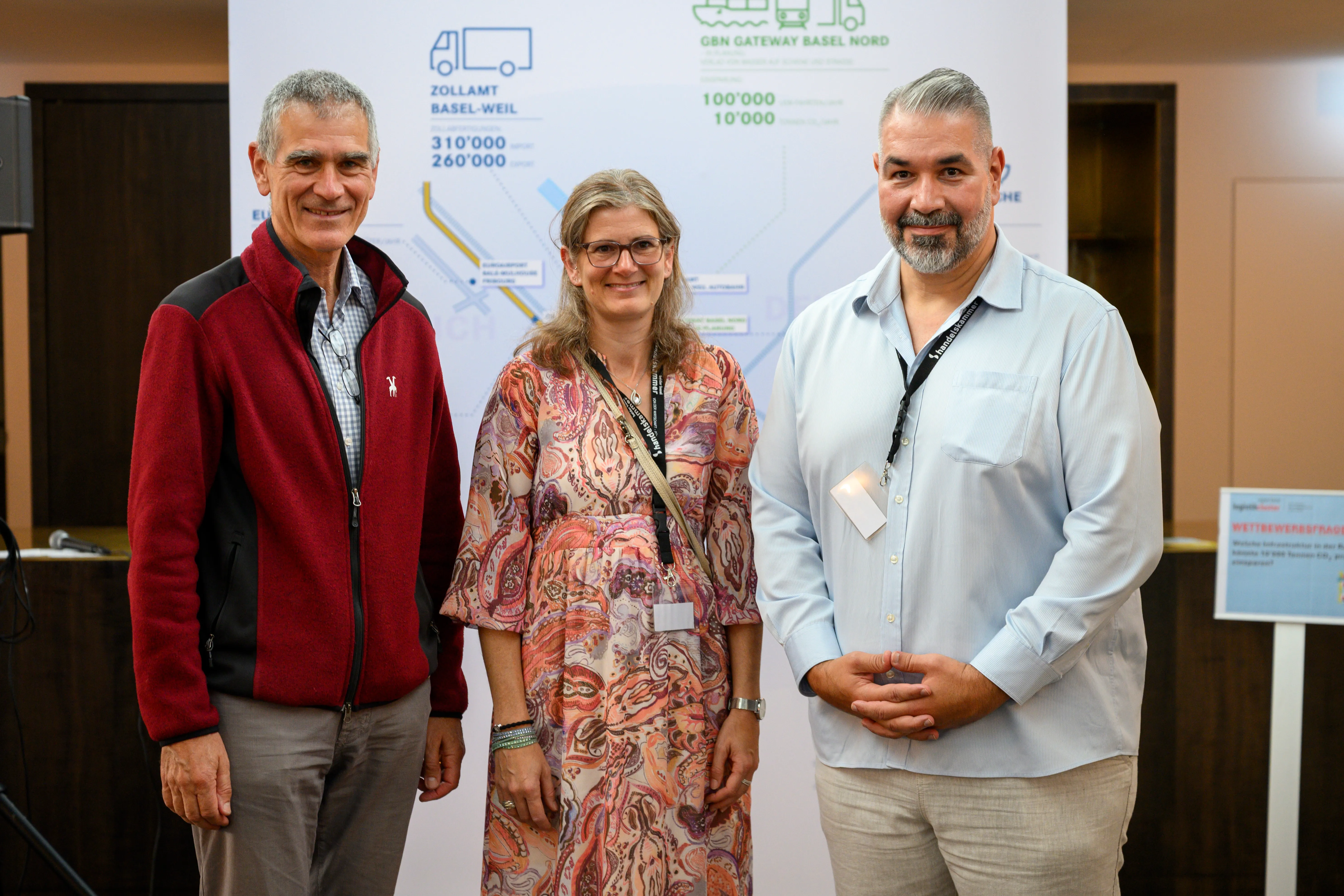 Von links nach rechts: Olivier Pagan, Direktor Zoo Basel, Deborah Strub, Abteilungsleiterin Cluster und Initiativen Handelskammer beider Basel und Gian Alessi, Präsident Logistikcluster Region Basel 