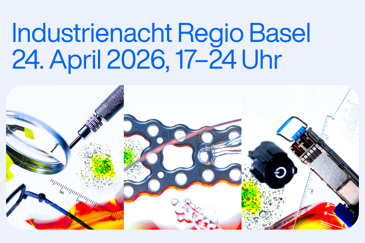 Das Bild zeigt das Visual der Industrienacht 2026 mit Datum und Uhrzeit und Grafiken aus MINT Berufen